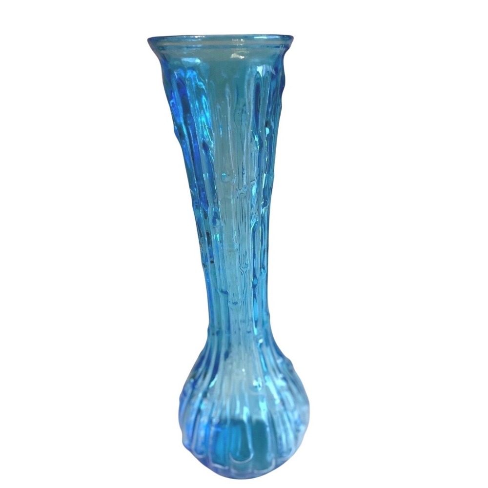 Mid Century Modern EMPOLI Hobnail Wax Drip Blue fused glass  Italy Genie Bottle